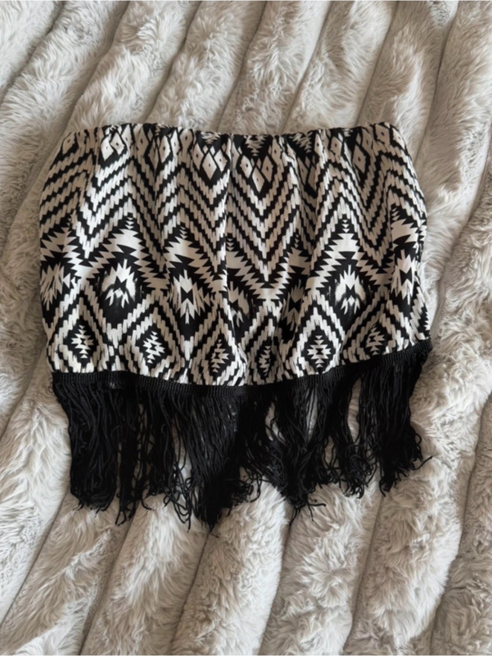 Rue21 Black and White Aztec Fringe Tube Top
